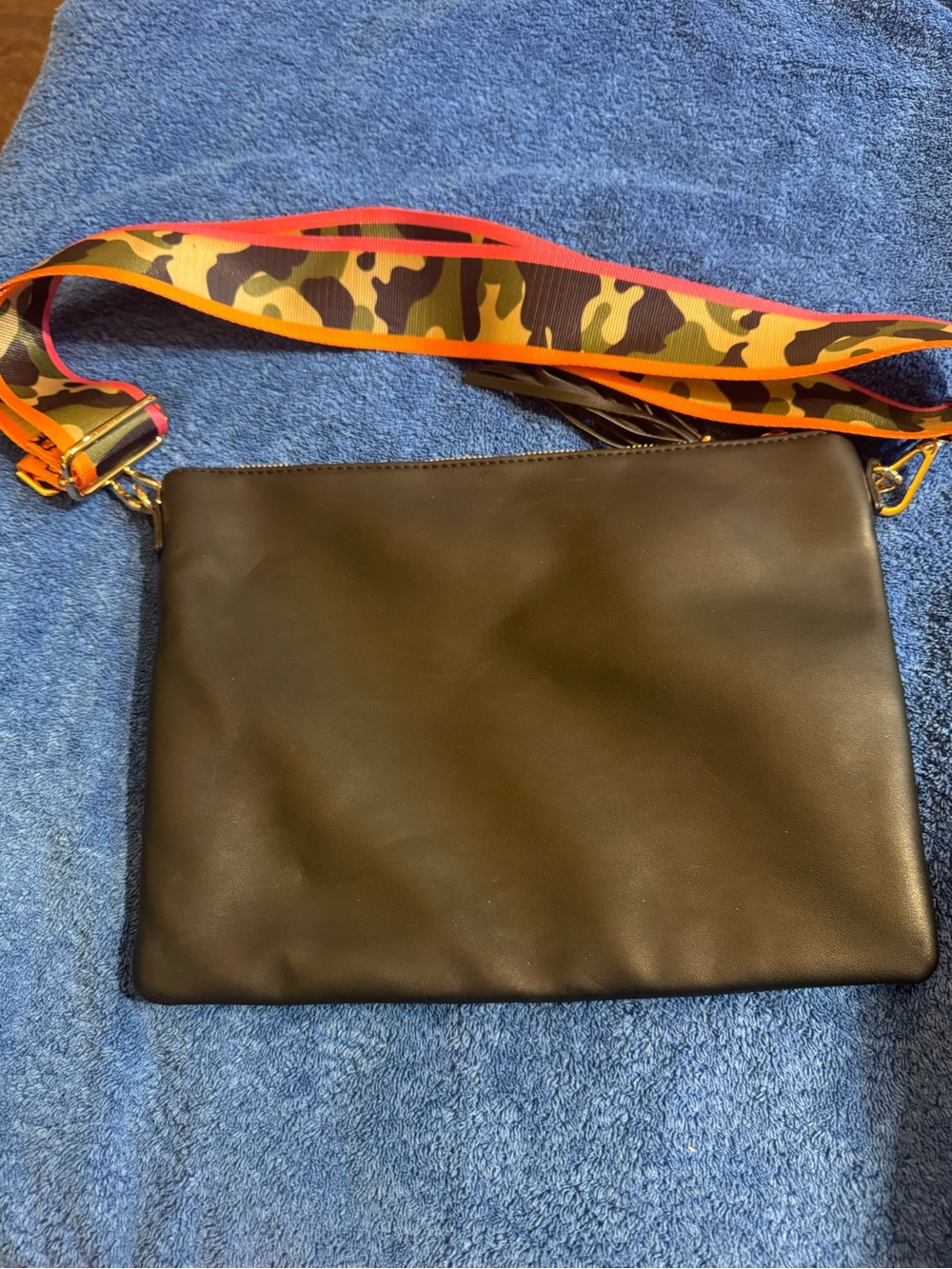 Leather Crossbody Bag with Neon Camouflage Accent Strap- NWOT